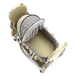 Babyhug Owl Print Cradle with Mosquito Net and Swing Lock function - Green| Storage Basket| Wheels with Lock| Easy Assembly
