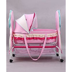 Babyhug Lion Print 2 in 1 Cradle cum bassinet with Mosquito Net and Swing Lock function - Pink