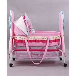 Babyhug Lion Print 2 in 1 Cradle cum bassinet with Mosquito Net and Swing Lock function - Pink