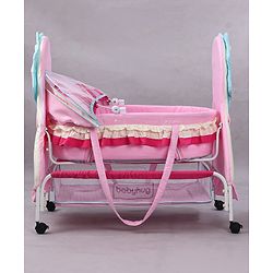 Babyhug Lion Print 2 in 1 Cradle cum bassinet with Mosquito Net and Swing Lock function - Pink