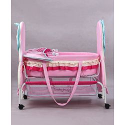 Babyhug Lion Print 2 in 1 Cradle cum bassinet with Mosquito Net and Swing Lock function - Pink