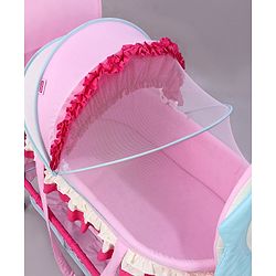 Babyhug Lion Print 2 in 1 Cradle cum bassinet with Mosquito Net and Swing Lock function - Pink