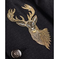 Babyhug Woven Full Sleeves Reindeer Embroidered Sherwani Set - Black