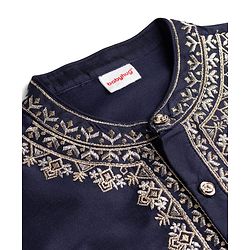 Babyhug Woven Full Sleeves Kurta Pyjama Set With Embroidered Neck - Navy