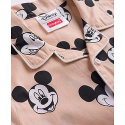 Babyhug Disney Poplin Woven Full Sleeves Co-Ords Mickey Mouse Printed Shirt & Pajama Night Suit - Peach