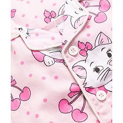 Babyhug Disney Poplin Woven Full Sleeves Shirt & Pyjama Co-ords Night Suit With Marie Graphic - Pink