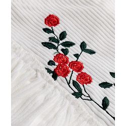 Babyhug Corduroy Woven Full Sleeves Frill Detailing Frock With Floral Embroidery - White