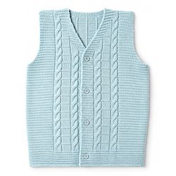 Babyhug Cable Knit Sleeveless Front Open Sweater - Sky blue