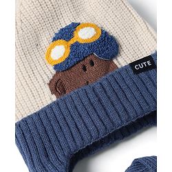Babyhug Woollen Cap with Pom Pom & Knot Off White - Diameter 14.5 cm