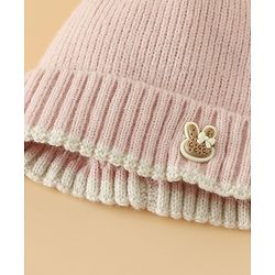 Babyhug Woollen Cap with Bow Applique in Off White - Diameter 15.5 cm