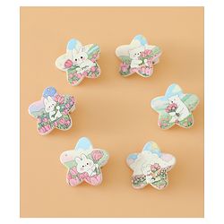 Babyhug Hair Pins And Clips Free Size with Star Applique & Floral Print Pack Of 6- White
