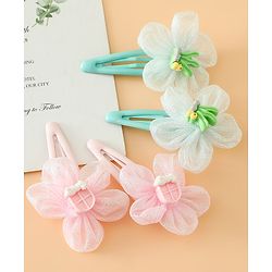 Babyhug Snap Clips Free Size With Floral Applique Pack Of 2 - Pink & Green