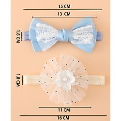 Babyhug Headbands With Floral Bow & Pearl Applique Pack of 2 Free Size-Blue/Pink