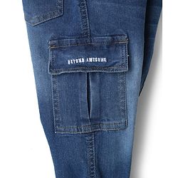 Babyhug Denim Full Length Washed Jeans with Stretch in Blue