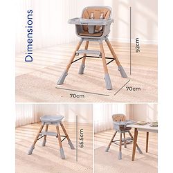 Babyhug Zenith High Chair 360° Rotating Seat - Dark Grey| Adjustable Height & Footrest| Removable Double Food Tray| PU Cushion| Anti-Slip Base| 6 Months+ | Convert to Adult Stool| Safety Harness