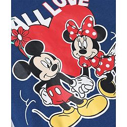 Babyhug Disney Single Jersey Knit Full Sleeves T-Shirt & Pyjama Night Suit with Heart & Minnie Mouse Family Graphics - Navy Blue