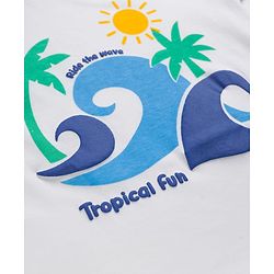 Babyhug Single Jersey Knit Denim Half Sleeves T-Shirts & Shorts Set with Beach Scene Print - White