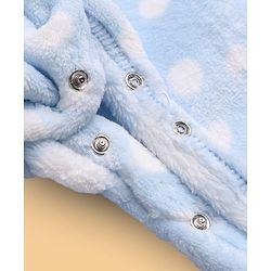 Babyhug Cotton Mixes Velour Knit Full Sleeves Winter Sleep Suit with Polka Dots Print - Light Blue