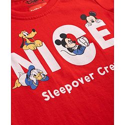 Babyhug Disney Single Jersey Knit Full Sleeves Co-Ords T-Shirt & Pyjama Night Suit with Mickey Mouse Print - Red