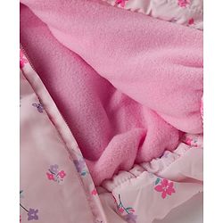 Babyhug Woven Full Sleeves Floral Printed Hooded Padded Jacket with Bow Applique- Pink