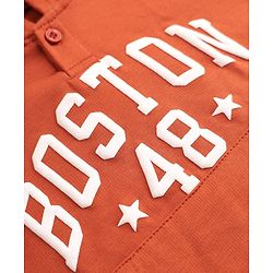 Babyhug Heavy Gauge Terry Knit Sweatshirt With Full Sleeves and Boston 48 Text Print - Rust Orange