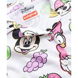 Babyhug Disney Single Jersey Knit Full Sleeves Co-Ords Shirt & Pyjama Night Suit with Minnie Mouse Graphics - White