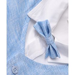 Babyhug Woven Half Sleeves Solid Colour 3 Piece Party Suit With Bow - Light Blue