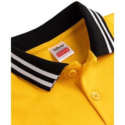 Babyhug Disney Single Jersey Knit Half Sleeves Colour Block Polo T-Shirt with Mickey Mouse Graphics - Yellow White & Black