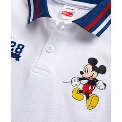 Babyhug Disney 100% Cotton Knit Half Sleeves Polo T-Shirt Wit Mickey Mouse Graphic - White