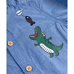 Babyhug 100% Cotton Woven Full Sleeves Shirt and Pant with Crocodile Print - Blue