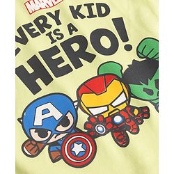 Babyhug Marvel Single Jersey Knit Full Sleeves T-Shirt & Pyjama Night Suit with Avengers Graphics - Limegreen & Black
