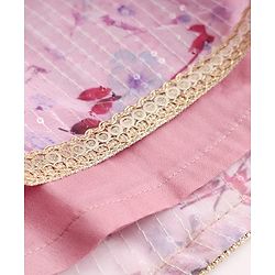 Babyhug Chanderi Woven Sleeveless Lehenga Choli and Dupatta Set With Sequin Detailing & Floral Print & Embroidery - Pink
