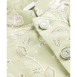Babyhug Woven Full Sleeves Solid Kurta & Pyjama Set With Floral Embroidered Jacket - Light Green