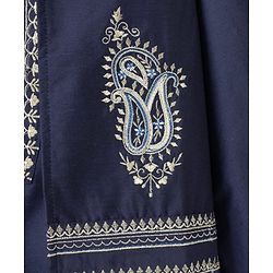 Babyhug Woven Full Sleeves Solid Kurta Pyjama Set With Velvet Thread Embroidered Jacket - Navy Blue