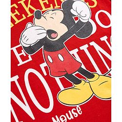Babyhug Disney Single Jersey Knit Full Sleeves T-Shirt & Pyjama Night Suit with Mickey Mouse & Star Print - Red