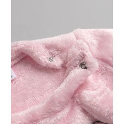 Babyhug Velour Knit Full Sleeves T-Shirt & Pajama Winter Night Suit with Bear Patch in Pink