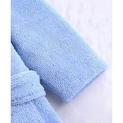 Babyhug Velour Microfiber Knit Full Sleeves Hooded Bath Robe With Shark Embroidery & Ear Applique - Light Blue