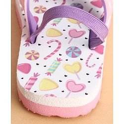 Cute Walk by Babyhug Back Strap Closure Flip Flops With Candy Print - White & Pink