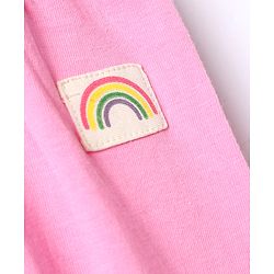 Babyhug Cotton Knit Full Length Lounge Pants with Rainbow Patch and Bow Applique Pack of 3 - Green Purple Pink