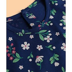 Babyhug Single Jersey Knit Half Sleeves Floral Printed Top & Denim Shorts Set - Navy Blue & White