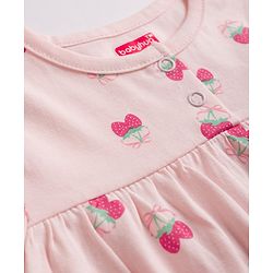 Babyhug Cotton Knit Full Sleeves Top & Pyjama Co-ords Night Suit With Strawberry Print - Pink