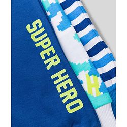 Babyhug Cotton Single Jersey Knit Full Length Striped Lounge Pant with Text & Camouflage Print Pack of 3 - Blue & White