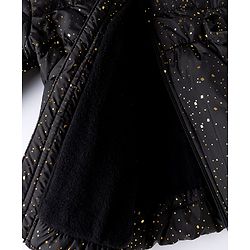 Babyhug Woven Full Sleeves Hooded Padded Jacket with Glitter Print & Bow Applique - Black