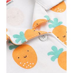 Babyhug Cotton Knit Full Sleeves Front Open Co-ord Shirt & Pajama Night Suit with Pineapple Print - White