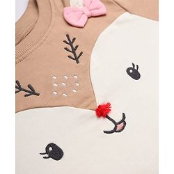 Babyhug 100% Cotton Knit Full Sleeves Heavy Gauge Sweatshirt With Reindeer Embroidery - Beige