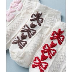 Cute Walk by Babyhug Knit Anti Bacterial Ankle Length Anti Skid Socks With Bow Design Pack of 3 - White