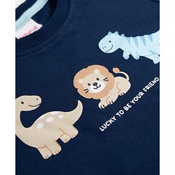 Babyhug 100% Cotton Terry Knit Heavy Gauge Full Sleeves Sweatshirt With Animal & Text Print Pack of 2 - Red & Navy Blue