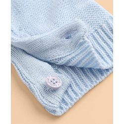 Babyhug Knit Full Sleeves Winter Wear Romper With Cap - Light Blue