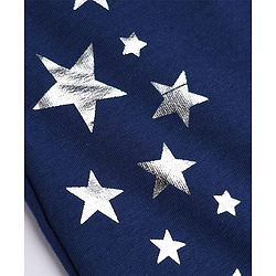 Babyhug Cotton Lycra Elastane Knit Full Length Jegging with Star Foil Print - Navy Blue