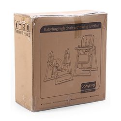 Babyhug Smart 3-in-1 High Chair with Baby Swing - Beige| Adjustable Height| Dual Feeding Tray| Reclining Backrest & Footrest| 5-Point Safety Harness| Foldable Feeding Chair